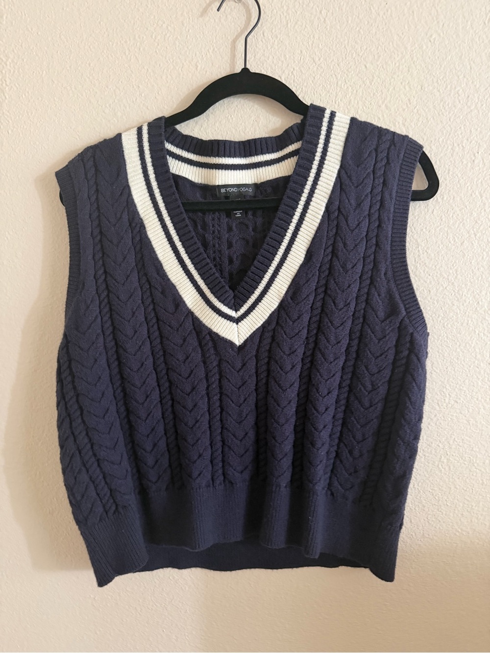 Beyond Yoga Navy Sweater Vest with White V-Trim
